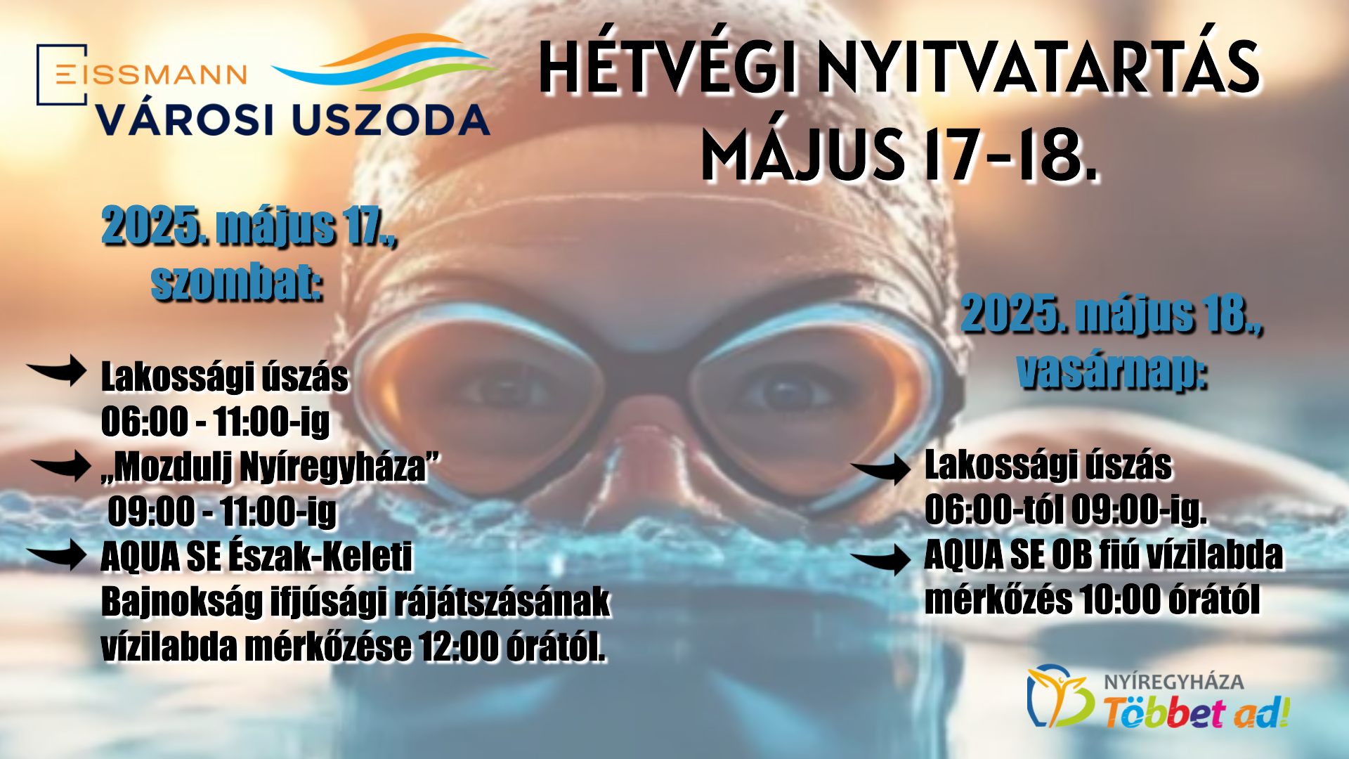 Weekly programme at the swimming pool - competitions, training sessions and activities for the public