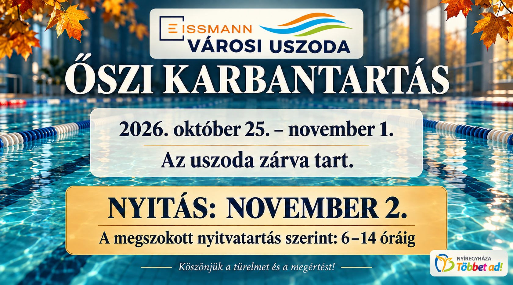 Fall Maintenance at the Swimming Pool: We Look Forward to Welcoming Our Guests Again on November 2